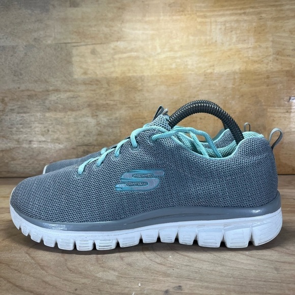 Skechers Memory Foam Knit Womens Size 9 Trainers Gray/Light Blue 12614 - Picture 3 of 8